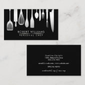 銀製の黒いシェフの台所用具のグリッターののど 名刺 (正面/裏面)