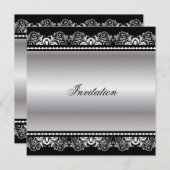 銀製の黒いレース|の大事な行事 招待状 (正面/裏面)