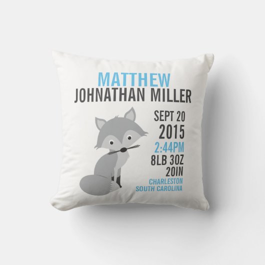 銀製キツネの誕生の発表の子供部屋の枕 クッション (正面)