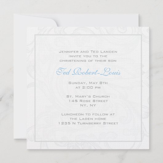 銀製スクロール男の子の《キリスト教》洗礼式や命名式の招待状 招待状 (裏面)