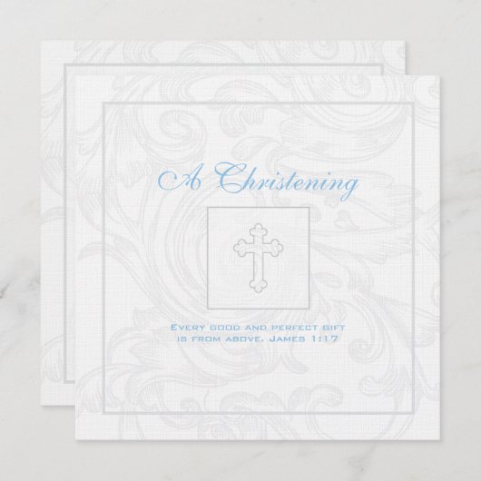 銀製スクロール男の子の《キリスト教》洗礼式や命名式の招待状 招待状 (正面/裏面)