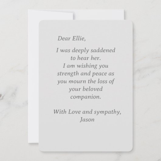 銀製プードルの欠損の天体悔やみや弔慰 カード (裏面)