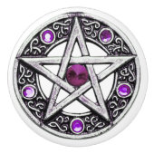 銀製及び紫色の五芒星の陶磁器のノブ セラミックノブ (正面)