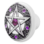 銀製及び紫色の五芒星の陶磁器のノブ セラミックノブ (右)