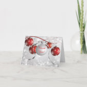 銀製及び赤のオーナメントの《写真》ぼけ味のクリスマスは感謝していしています サンキューカード (正面)