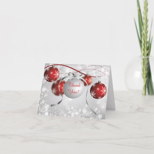 銀製及び赤のオーナメントの《写真》ぼけ味のクリスマスは感謝していしています サンキューカード (正面)