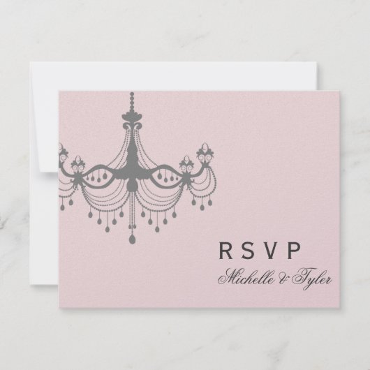 銀製及び赤面のシャンデリアRSVPカード 出欠カード (正面)