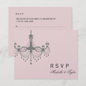 銀製及び赤面のシャンデリアRSVPカード 出欠カード (正面/裏面)