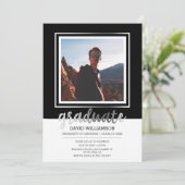 銀製及び黒い原稿|の写真フレームの卒業 招待状 (スタンド正面)