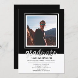 銀製及び黒い原稿|の写真フレームの卒業 招待状