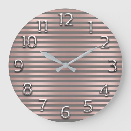 銀製灰色のアラビア数字のバラの赤面の魅力は縞で飾ります ラージ壁時計 (正面)