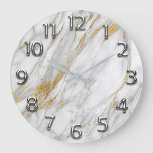 銀製灰色のアラビア数字の金ゴールドのカラーラの大理石 ラージ壁時計
