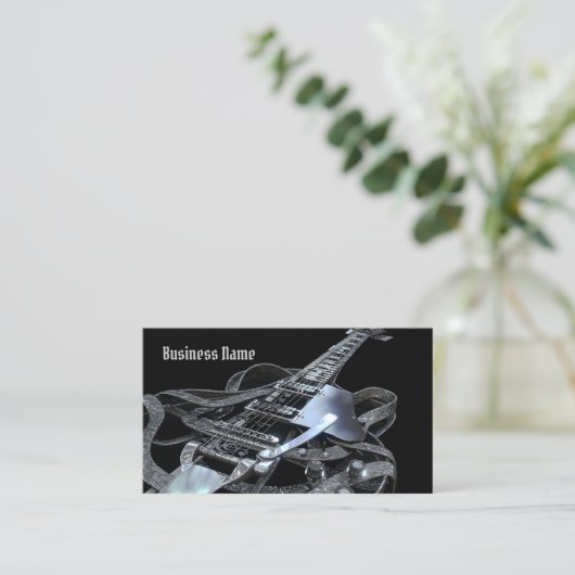 銀製灰色のエレキギターの名刺 名刺 (スタンド正面)