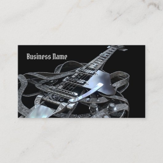 銀製灰色のエレキギターの名刺 名刺 (正面)