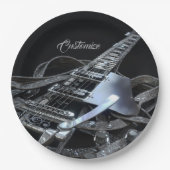 銀製灰色のエレキギター ペーパープレート (正面)