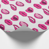 銀製灰色のギフト用包装紙の口紅の唇のショッキングピンク ラッピングペーパー (角)