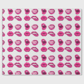 銀製灰色のギフト用包装紙の口紅の唇のショッキングピンク ラッピングペーパー (フラット)