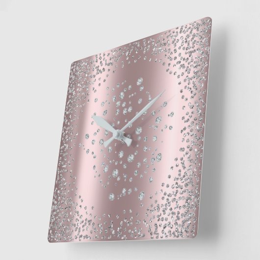 銀製灰色のグラファイトのダイヤモンドの水晶のばら色の金ゴールド スクエア壁時計 (傾斜)