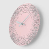 銀製灰色の水晶の紙吹雪のグリッターの宝石のピンク ラージ壁時計 (傾斜)