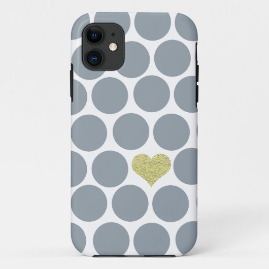 銀製灰色の水玉模様のグリッターのハートのiPhone Case-Mate iPhoneケース (裏面)