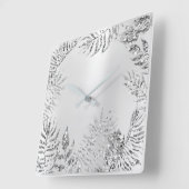 銀製灰色の花のやしMonochromの金属グリッター スクエア壁時計 (傾斜)