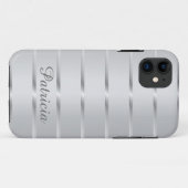 銀製灰色の金属ストライプな名前 Case-Mate iPhoneケース (裏面(横))
