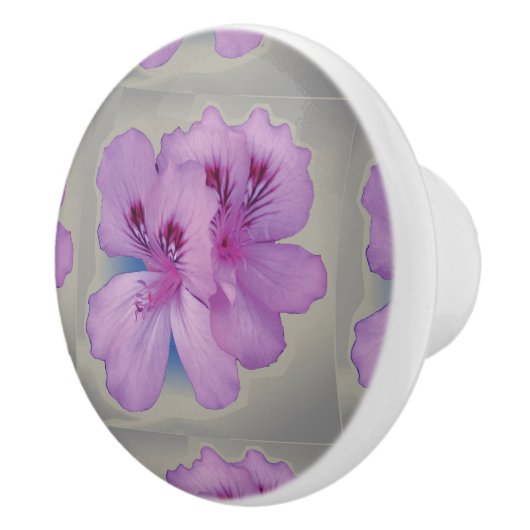 銀製灰色の陶磁器の引きのノブの紫色の花 セラミックノブ (右)