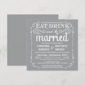 銀製灰色は飲み物をです結婚したな結婚式の招待食べます 招待状 (正面/裏面)