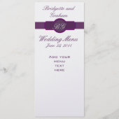 銀製紙の紫色の結婚式メニューカード メニュー (正面)