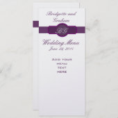 銀製紙の紫色の結婚式メニューカード メニュー (正面/裏面)