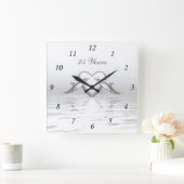 銀製記念日のイルカおよびハート スクエア壁時計 (ホーム)