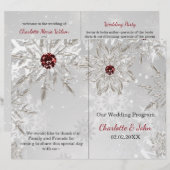 銀赤い雪の結晶の冬の結婚式 (正面/裏面)