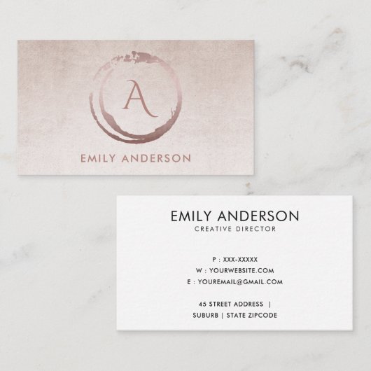 銀赤面ピンクブラシマーク円ロゴモノグラム 名刺 (正面/裏面)