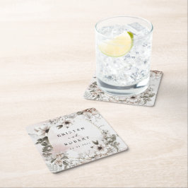 銀赤面フローラ結婚ズスクエア紙コースター スクエアペーパーコースター