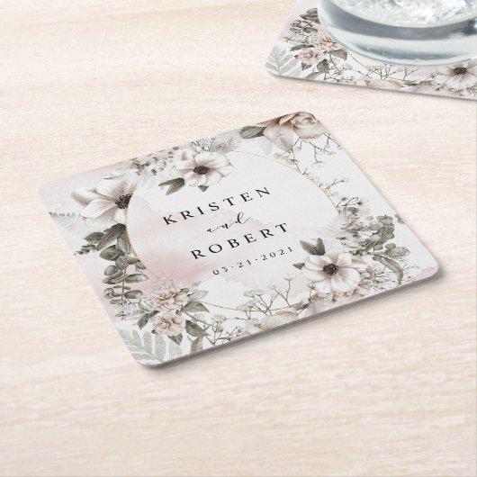 銀赤面フローラ結婚ズスクエア紙コースター スクエアペーパーコースター (アングル)
