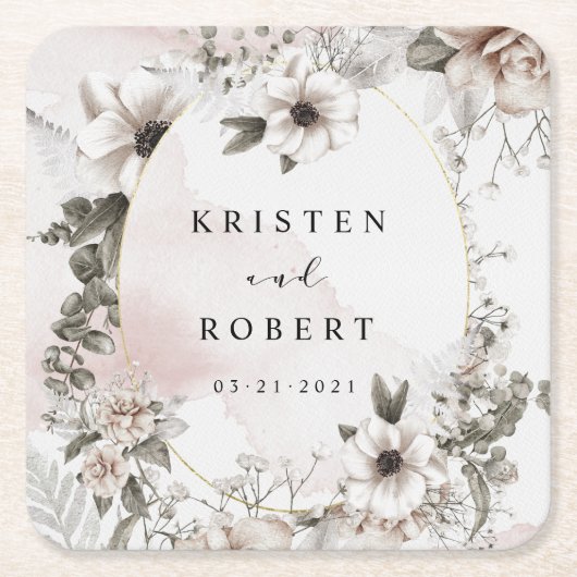 銀赤面フローラ結婚ズスクエア紙コースター スクエアペーパーコースター (正面)