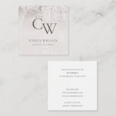 銀赤面ブラシ仕上げ金属モノグラムイニシャル スクエア名刺 (正面/裏面)