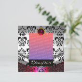 銀赤黒ダマスク卒業モノグラム 案内状 (スタンド正面)