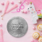 銀輝きフォイルモノグラム25周年 ペーパープレート (パーティー)