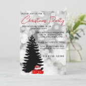 銀輝く黒いクリスマスツリーとギフト 招待状 (スタンド正面)