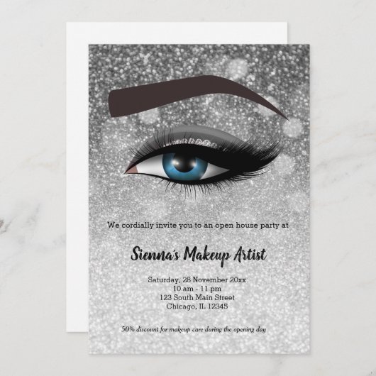 銀釉が目を光らせる |メイクアップアーティスト 招待状 (正面/裏面)