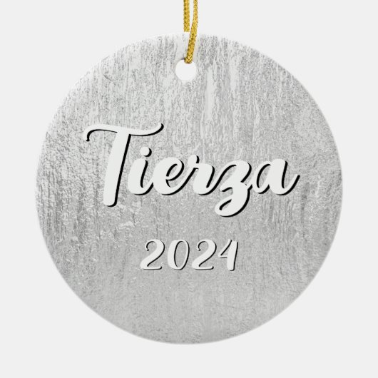 銀釉テクスチパーソナライズされたャ セラミックオーナメント (正面)