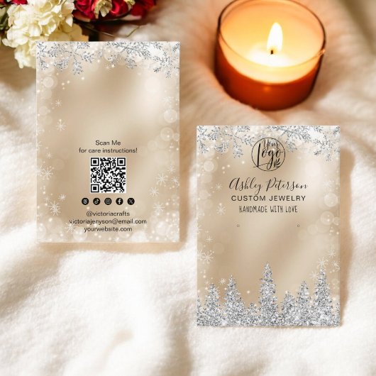 銀金ゴールドグリッターロゴジュエリーイヤリングディスプレイ 名刺