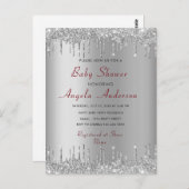 銀金ゴールドグリッター男の赤ちゃんシャワー招待状 ポストカード (正面/裏面)