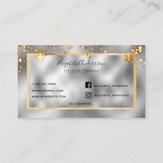 銀金ゴールドスターエレガント美しいサロン 名刺 (裏面)