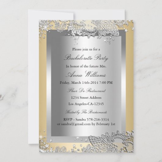 銀金ゴールドマスクジュエルレースバチェロレッテ 招待状 (裏面)