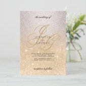 銀金ゴールドモノグラムイニシャルグラデーショングリッター結婚ズ 招待状 (スタンド正面)