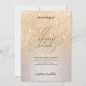 銀金ゴールドモノグラムグラデーション初期結婚グリッター 招待状 (正面)