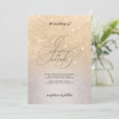 銀金ゴールドモノグラムグラデーション初期結婚グリッター 招待状 (スタンド正面)