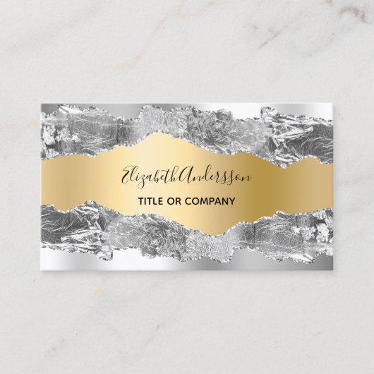 銀金ゴールド瑪瑙の大理石QRコード写真 名刺 (正面)